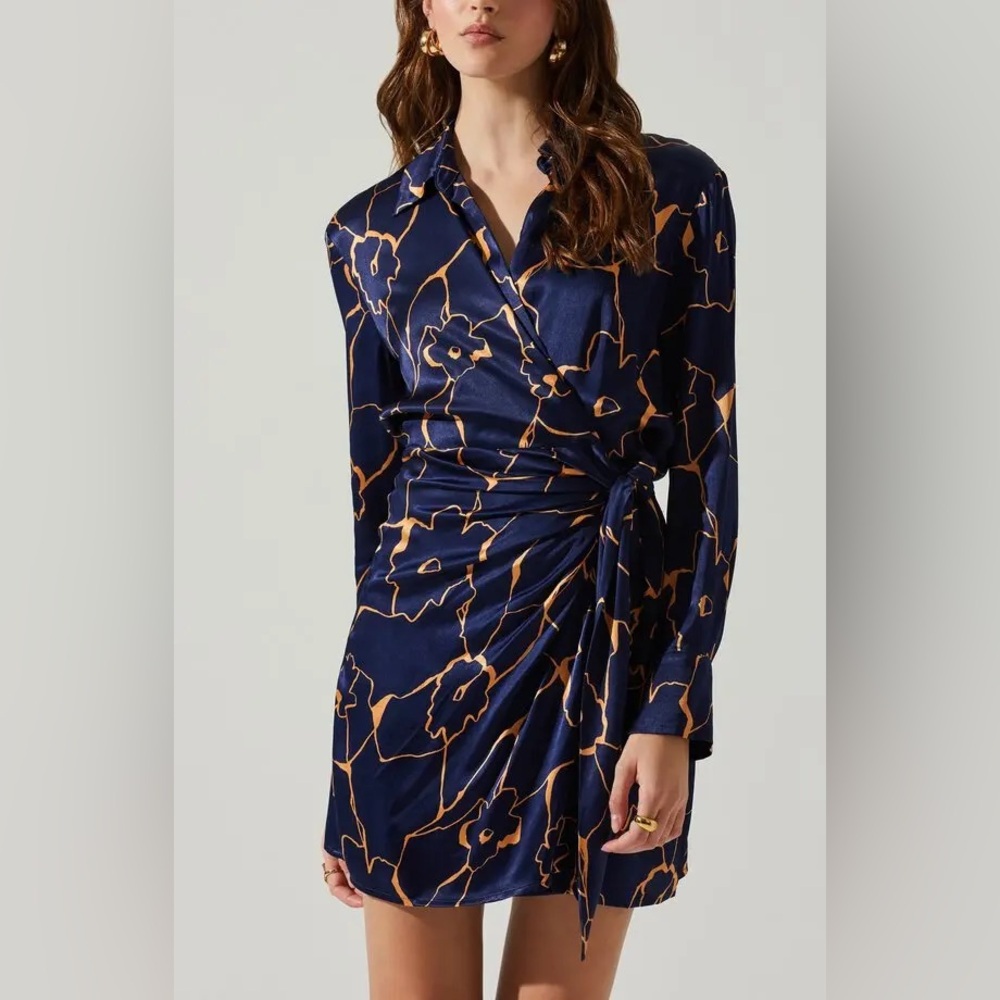 Astr Navy and Orange Floral Mini Dress